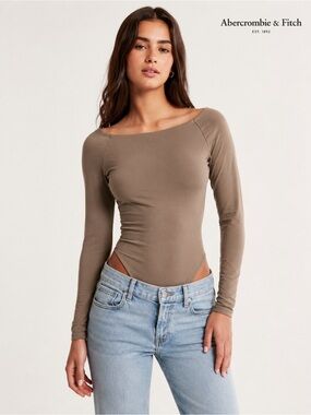 Abercrombie & Fitch Taupe Long Sleeve Bodysuit